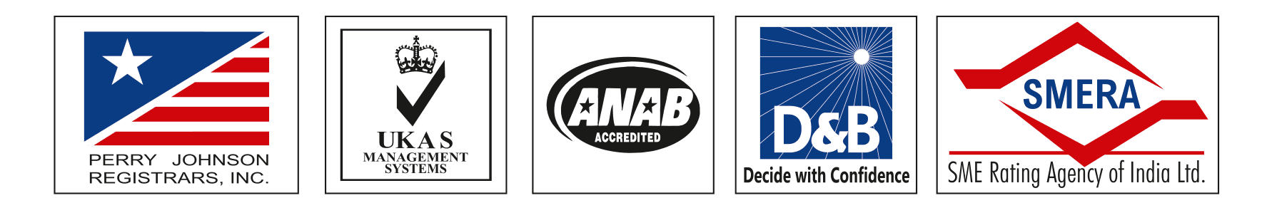 Sampuran Packaging certifications: Perry Johnson Registrars, UKAS Management Systems, ANAB Accredited, D&B, SMERA